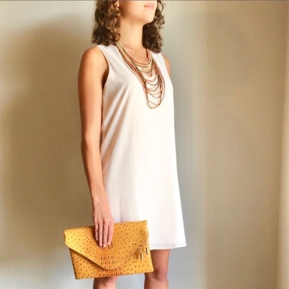 NWT Caged Back Slip Dress Tank Swing Mini Midi Openback Sleeveless Neutral Cream - Picture 2 of 9